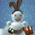 Un bonhomme de neige avec des oreilles de lapin